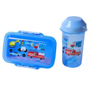 Imagem de kit potinho e copo com tampa infantil urso carro porta lanche pra esco