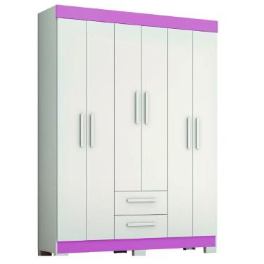 Imagem de Guarda Roupas Casal Juvenil 6 Portas 2 Gavetas Líbano Branco / Rosa Notável