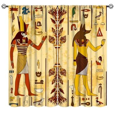 Imagem de Mchenxin Cortinas Deuses Egípcios, Hieróglifos Egípcios Antigos Retrô Grunge Papel Envelhecido Impressão Mural Bolso Haste Tratamentos para Janela de Quarto Sala de Estar, 106,7 x 114,3 cm (sem apagão