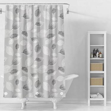 Imagem de TIKABC Forro de cortina de chuveiro, forro de chuveiro PEVA 4G, cortinas de chuveiro de plástico à prova d'água, com orifícios de ilhós e 3 pesos magnéticos (folhas pretas e brancas)