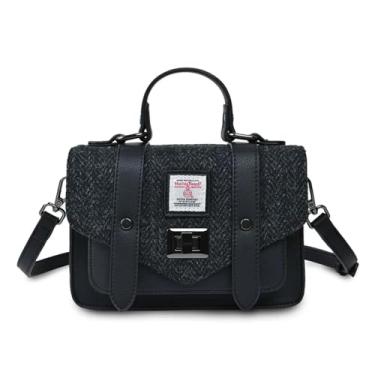 Imagem de Islander Mini bolsa Harris Tweed, bolsa feminina, aba e couro de microfibra, Espinha de peixe preta, Mini