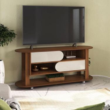 Imagem de Rack Para Até 65 Polegadas 150cm Com Rodízios 2 Portas Multimóveis Cr45326 Cedro/off White Cedro/off White