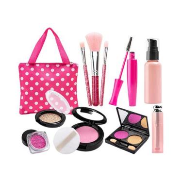 Imagem de Kit De Maquiagem Falsa Lavável Portátil Infantil 11 21 Peças Com Bolsa