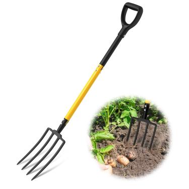 Imagem de Garfo de arremesso, garfo de jardim resistente de 4 dentes com alças ergonômicas antiderrapantes em D, garfo de pá de cabo longo de 113 cm, perfeito para escavação de jardinagem, gerenciamento de