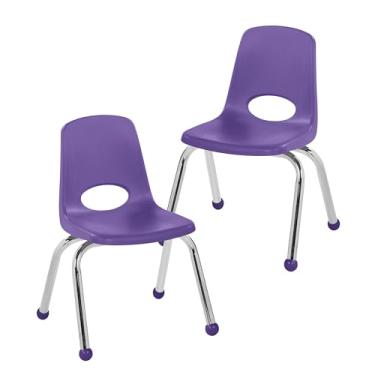 Imagem de Cadeira escolar empilhável de 30,5 cm, assento de estudante empilhável com pernas de aço cromado e deslizadores esféricos; para sala de aula, escola em casa ou espaço de aprendizagem - roxo