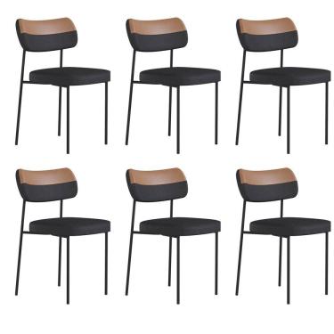 Imagem de Kit 6 Cadeiras Mona Para Sala Jantar Gourmet em Aço Courissimo Whisky Linho Grafite EdeCasaMoveis
