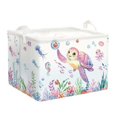Imagem de HUUMONSS Cesto de roupa suja dobrável para bebês Ocean Animals cesta de armazenamento infantil grande meninos meninas caixa de presente de brinquedo para quarto de bebê, tartaruga marinha, 36L