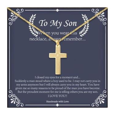 Imagem de Colar To My Son com pingente de cruz cristã cuidadosamente gravado, colar de oração do Senhor, presentes inspiradores de aniversário para filho, Aço inoxidável, Sem Pedra Preciosa