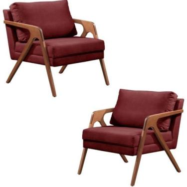 Imagem de Kit 02 Poltronas Decorativas Madeira Maciça Super Luxo Mona Bordô - Za