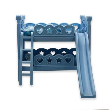 Imagem de Berço de Boneca Beliche com Escorregador, 28cm x 31cm, Azul, Plástico, com Colchão Estampado