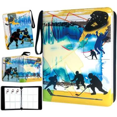 Imagem de QANYYO Pasta de cartão de hóquei 900 bolsos, porta-cartões colecionáveis ​​com 50 mangas removíveis cabe 900 cartões esportivos, álbum de colecionador de presentes de cartão de hóquei com vi
