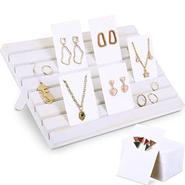 Imagem de Pacote com 31 suportes de exibição de brincos de madeira, suporte de exibição de brincos, exibição de joias com brinco, papelão para vender, organizador de joias, exibindo fotos cartão de visita (branco, cor mármore)