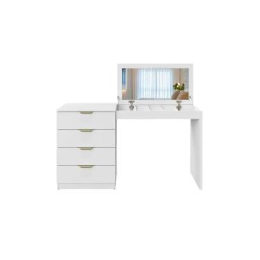 Imagem de Escrivaninha Penteadeira 4 gavetas com porta joias Princess - Branco/Acetinado - Mavaular