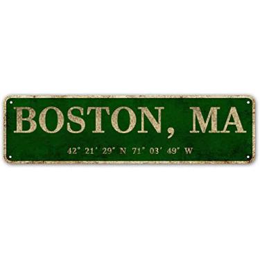 Imagem de LINStore Boston, Ma City Sign Rústico Vintage Metal Art Decoração de Parede Escritório/Casa/Sala de Aula 4” X 16”