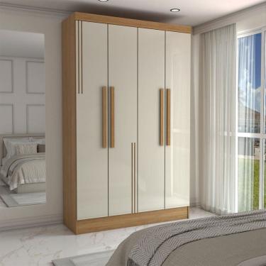 Imagem de Guarda-Roupa Solteiro Risk 4 Portas 3 Gavetas Cinamomo/Off White - Panorama Móveis