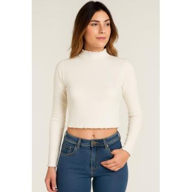 Imagem de Blusa Tricot Feminina Ribana Gola Alta Polo Wear Off White, Off white,