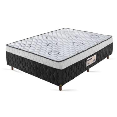 Imagem de Cama Box Casal Ortopédica 138x188x52cm Preto/Branco - Suporta até 160kg por Pessoa