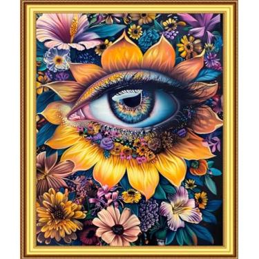 Imagem de Foxnyart Kits de ponto cruz estampado, gama completa de kits de bordado para iniciantes e adultos 11CT padrões de bordado arte artesanato DIY kit de bordado - olhos de flor abstratos 40,6 x 50,8 cm