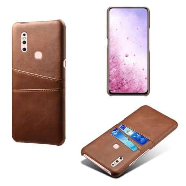 Imagem de Capas Compatível com VIVO V15,Caso de couro PU-Tampa de telefone a prova de choque com 2 slots de cartão,Proteção anti-impressão digital e anti-gota-Brown