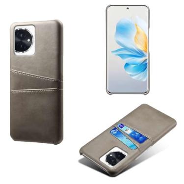 Imagem de Capas Compatível com Honor 100,Caso de couro PU-Tampa de telefone a prova de choque com 2 slots de cartão,Proteção anti-impressão digital e anti-gota-Grey