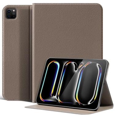 Imagem de XFYKJIN Capa para iPad Pro 11 polegadas 2024 M4 A2836 A2837 A3006, capa protetora inteligente, suporte ajustável, à prova de choque, despertar/hibernar automático, vários ângulos de visão, marrom