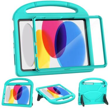 Imagem de VICVOL Capa infantil para iPad 11ª geração (A16 11 polegadas 2025) e iPad 10ª geração (11 polegadas 2022) – Capa protetora à prova de choque com protetor de tela, suporte de lápis e alça, ciano