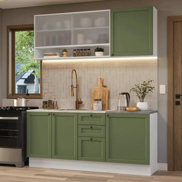 Imagem de Armário de Cozinha Compacta 180 cm Branco/Verde Vik Madesa 03