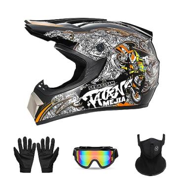 Imagem de PZ PEZE Capacete De Motocross, Off-Road, Quadriciclo, Motocicleta Juvenil, Unissex, Integral, Confortável E Leve, Com Certificação Segurança Fmvss-218, Conjunto 4 Peças (Pequeno, Branco Mágico)