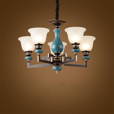 Imagem de Luxo Europeu Sala de Estar Lustre LED Americana Retro Cerâmica Restaurante Quarto Estudo Hotel Villa Café Lâmpada Pendente (V 5 Luzes)