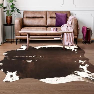 Imagem de Foxmas Tapete de couro bovino 1,5 x 1,8 m grande tapete de vaca falsa para sala de estar, quarto, tapetes com estampa de vaca tapete de impressão animal premium para decoração de casa ocidental, tapete de couro de vaca lavável e luxuoso