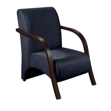 Imagem de Poltrona Decorativa 1 Lugar Sevilha Braço Pé Madeira Confortável para Sala TV Espera Suede Azul