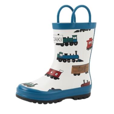 Imagem de Botas de chuva de borracha impermeáveis infantis Oaki com alças fáceis de colocar, Tommy's Trains, 4 Big Kid