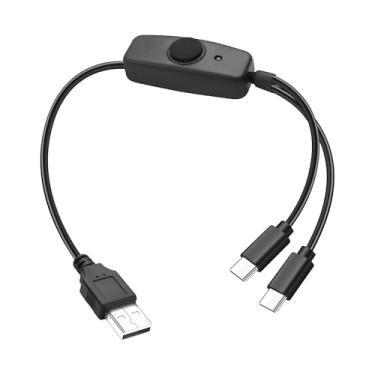 Imagem de JSADZKJ Cabo de carregamento USB 2 em 1 para duplo USB C, cabo de alimentação USB 2.0 para 2X tipo C, cabo divisor Y tipo C duplo com interruptor para celulares, tablets, lâmpadas de mesa de LED - 30