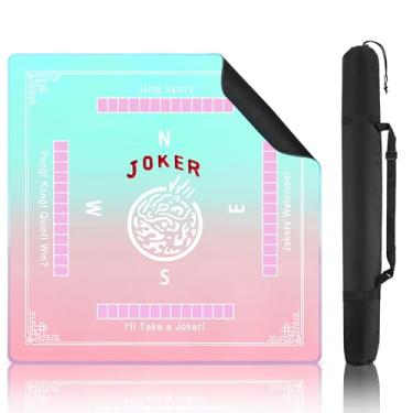 Imagem de Mahjong Mat 31.5" American Mahjong Game Table Mat Non-Slip Noise Reduction Gaming Mat with Drawstring Bag Waterproof Rubber Desk Mat for Poker Board Games Card Games Tile Games Dominoes (Teal&Pink)