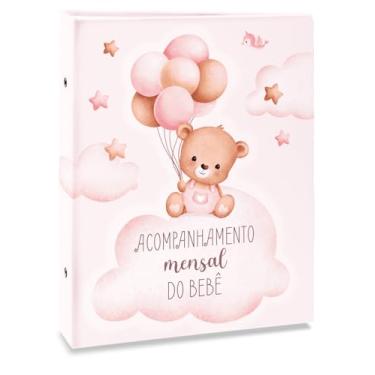 Imagem de Álbum de fotos Ical, encadernação tradicional, para 200 fotos 10x15cm - linha Bebê Acompanhamento - modelo rosa - urso balões - 81