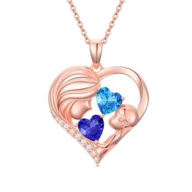 Imagem de Zoeniya Colar com pingente de coração banhado a ouro rosa para mãe e filha com 12 meses, presentes de dia das mães para mãe, pedra do mês de nascimento, joia de aniversário para mãe, esposa, namorada