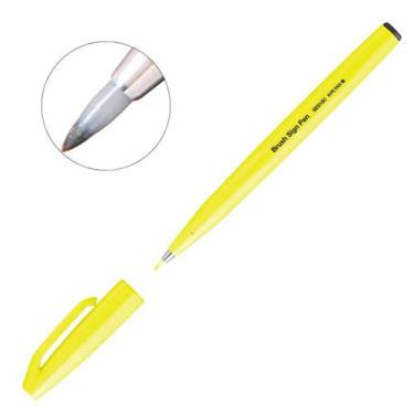 Imagem de Caneta Pincel Brush Sign Pentel Lettering Desenho Caligrafia, Amarelo 