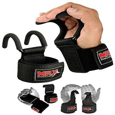 Imagem de MRX BOXING & FITNESS Power Weight Lifting Training Gym Steel Solid Hook Grips Straps Wrist Support Bandagem Pulseiras Par Preto