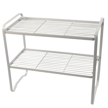 Imagem de Organizador de prateleira de armário, rack de armazenamento de metal de 2 camadas, prateleiras de guarda-roupa, organizador de mesa, usado para pequenos espaços como armários de cozinha, tubos