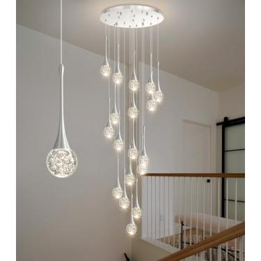 Imagem de Lustre moderno de cristal glamoroso de 18 luzes para teto alto LED regulável luz pendente de teto escadaria entrada sala de estar lustre iluminação prata antiga