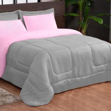 Imagem de Kit Edredom Casal 3 Peças Dupla Face com Fronhas – Macio e Econômico para o Frio(EU TE AMO ROSA CINZA)