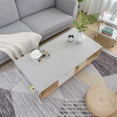 Imagem de Toalha de mesa de café de cor sólida com borlas e bolsos, capa de mesa de chá lavável de algodão e linho, adequada para sala de estar, varanda, pátio cinza 71 x 190 cm
