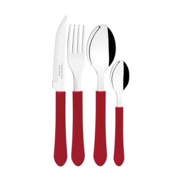 Imagem de Faqueiro Tramontina Leme Lâminas Inox Cabos Vermelho 12 Peça