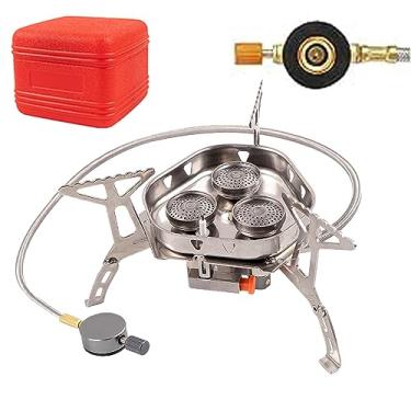 Imagem de Joyeee Fogão portátil de acampamento a gás, potência de 6900 W, suporte estável, leve, dobrável, controle de temperatura, fogão de 3 bocas, fogão de caminhada e pesca resistente ao vento, acampamento,