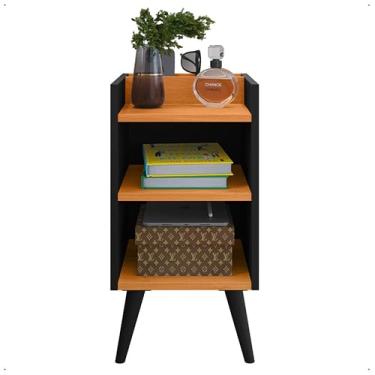 Imagem de Mesa De Cabeceira Apoio Lateral Para Quarto Cama Retro Pés Palito (2-Preto Cinamomo)