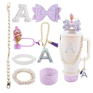 Imagem de Conjunto de acessórios de copo de 8 peças para copo Stanley de 30 e 1,134 g com alça, incluindo topo de palha, bota, alça de alça de garrafa de água, decoração de arco de palha, pulseiras, pingente de