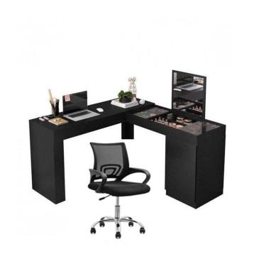 Imagem de Conjunto Escritório 1 Mesa Escrivainha Penteadeira 1 Cadeira de Escritório Diretor Tok Preto