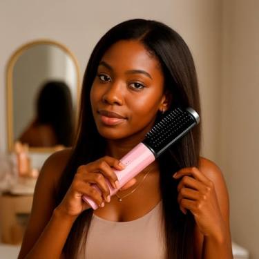 Imagem de Escova Alisadora Profissional Sem Fio, Portátil, Rosa e Preta, com Tecnologia de Alisamento Térmico, para Cabelos Longos