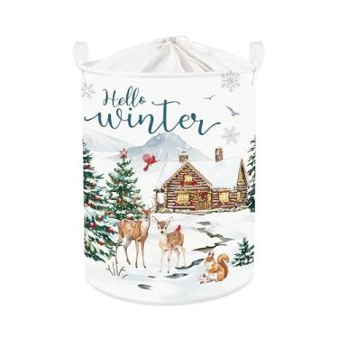 Imagem de Clastyle Cesta de armazenamento de floco de neve de animais de inverno cesta de armazenamento infantil caixa de presente dobrável organizador de roupas berçário para quarto, veado, 36 x 45 cm