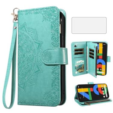 Imagem de Asuwish Capa de celular para celular Google Pixel 4a 4G com protetor de tela de vidro temperado e flor flip porta-cartão de crédito suporte Pixel4a Pixle a4 5.8 2020 mulheres homens verde